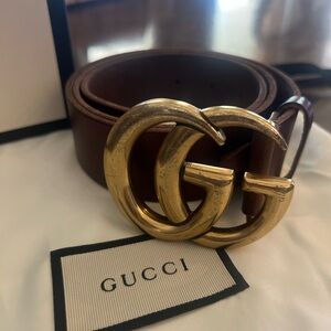 Gucci Brown Leather Belt with Gold Double G Buckle